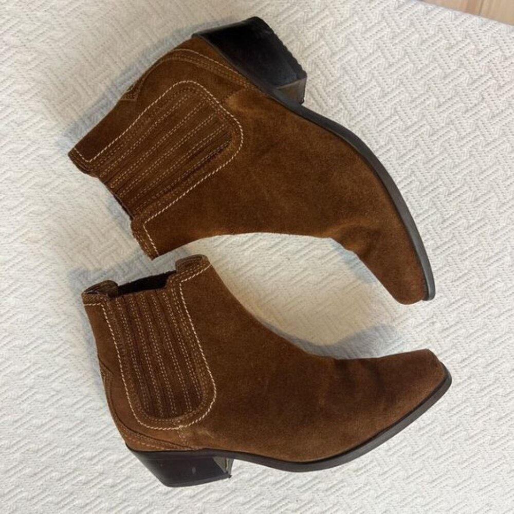 Zara Women's 36 US 6 Brown Leather Cowboy Western Booties Boots Heeled Slip On